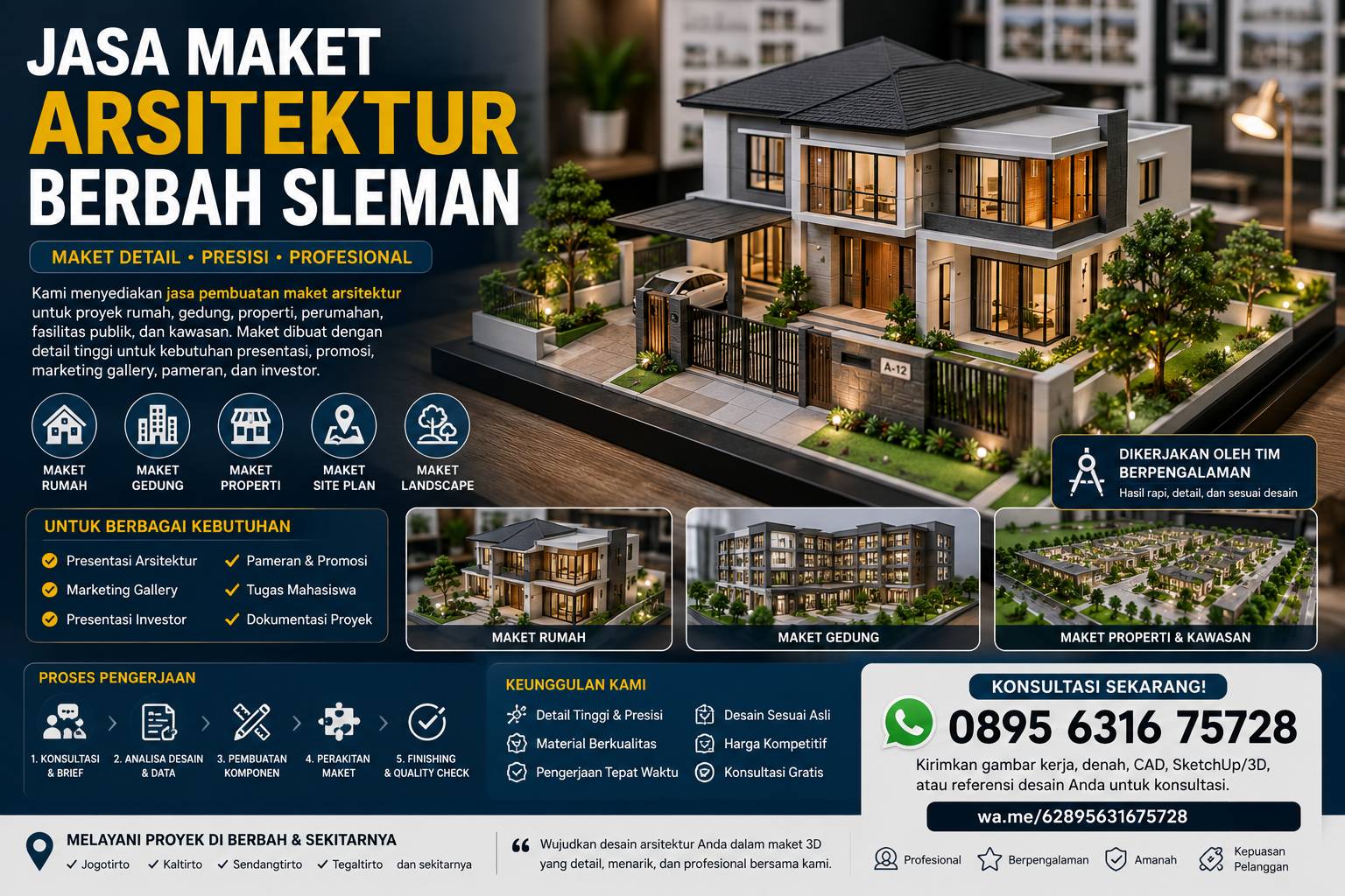 Jasa maket arsitektur Berbah Sleman untuk proyek rumah, gedung, dan properti