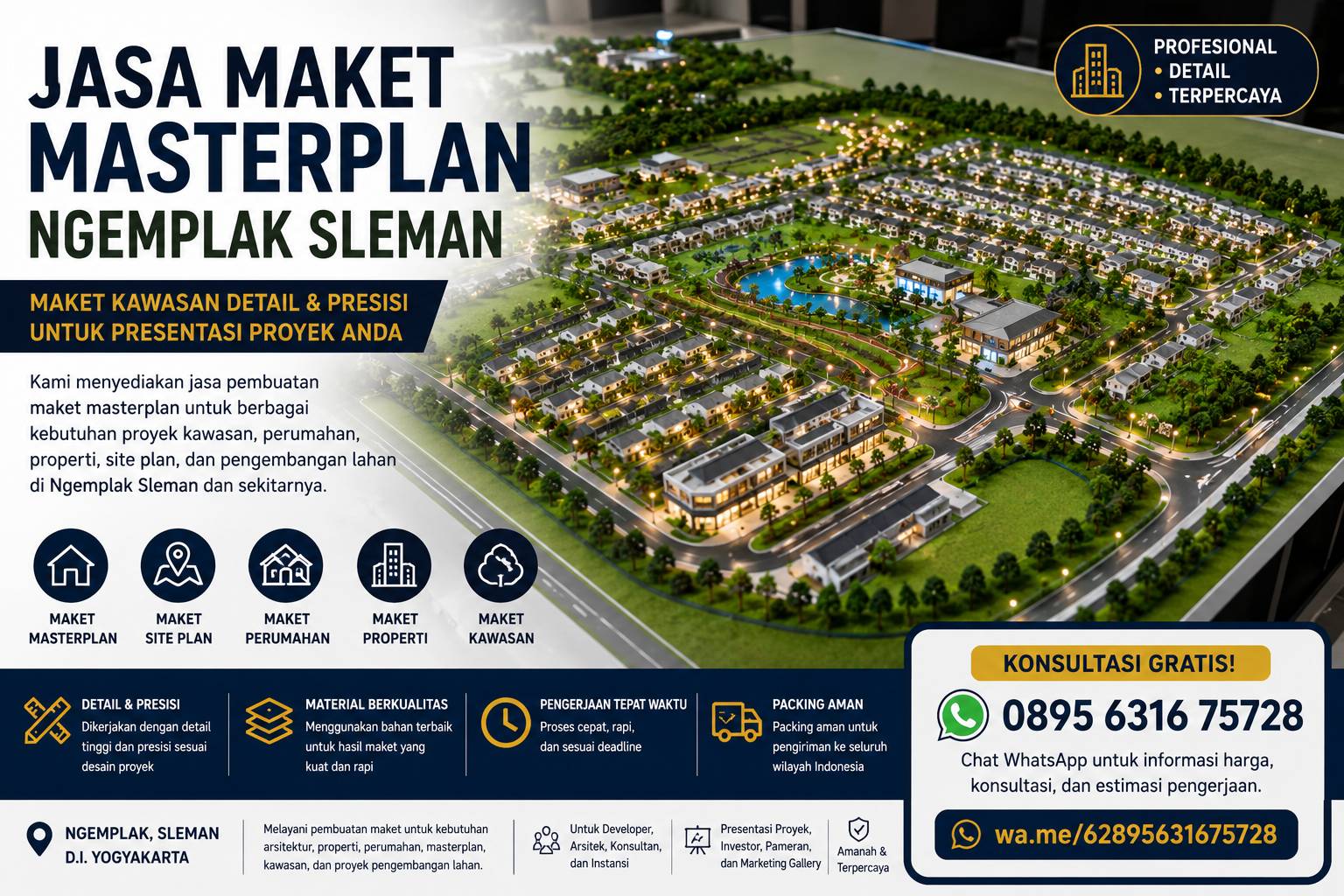 Jasa maket masterplan Ngemplak Sleman untuk proyek kawasan dan pengembangan lahan