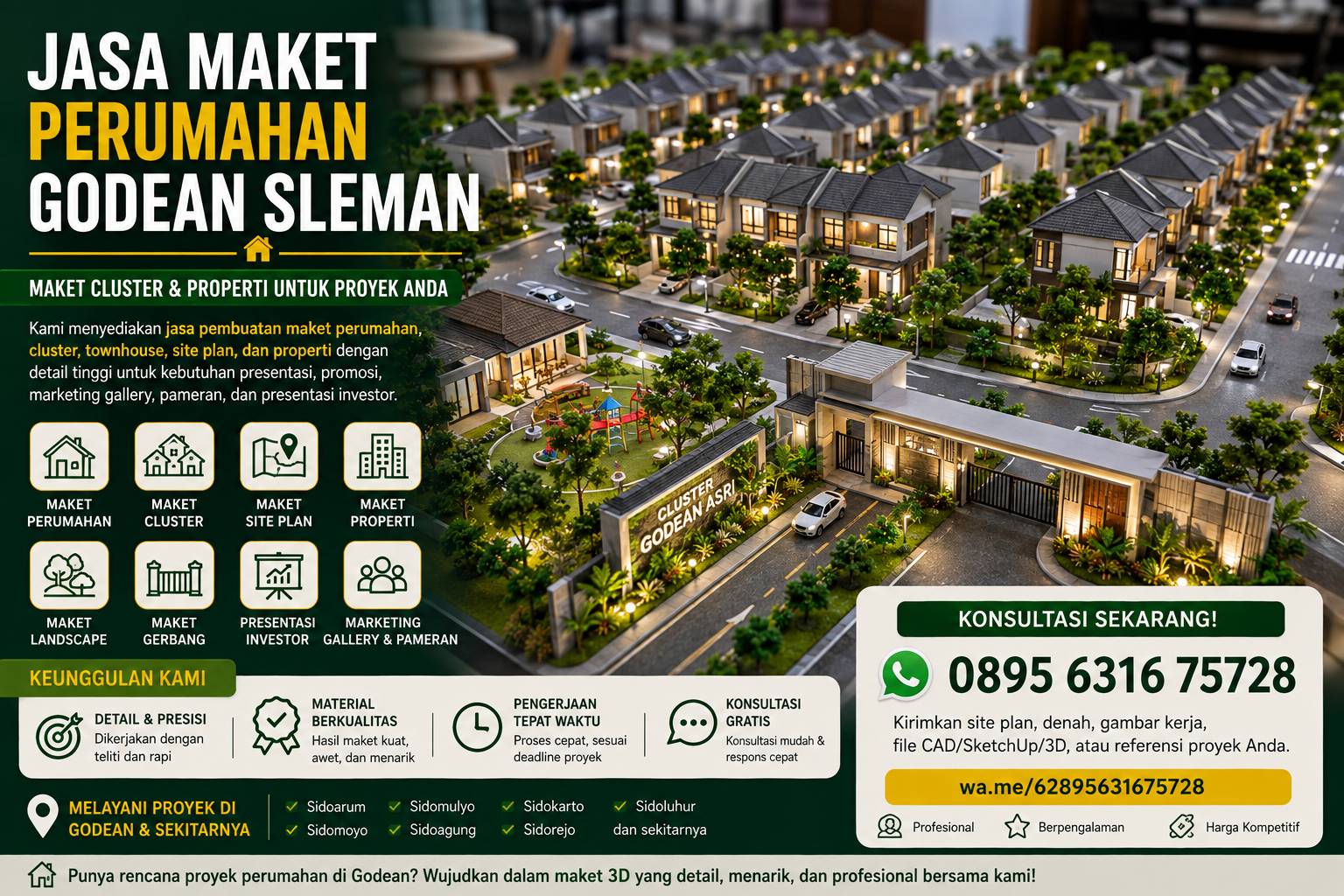 Jasa maket perumahan Godean Sleman untuk proyek cluster dan properti