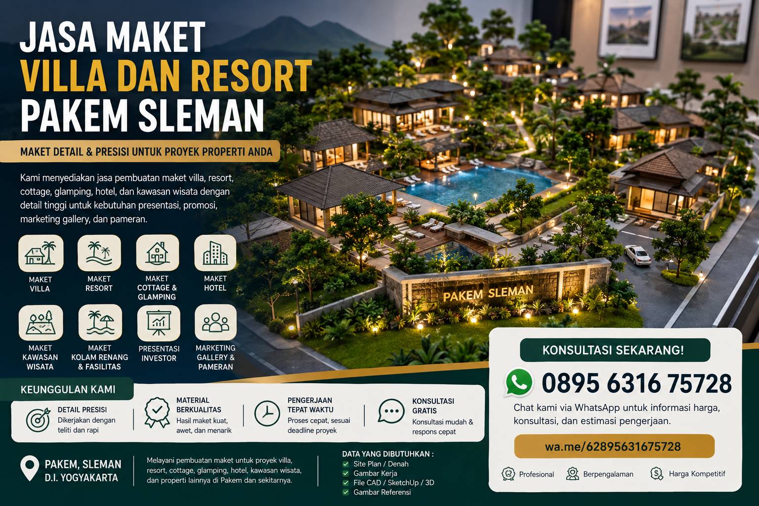 Jasa maket villa dan resort Pakem Sleman untuk proyek properti dan kawasan wisata
