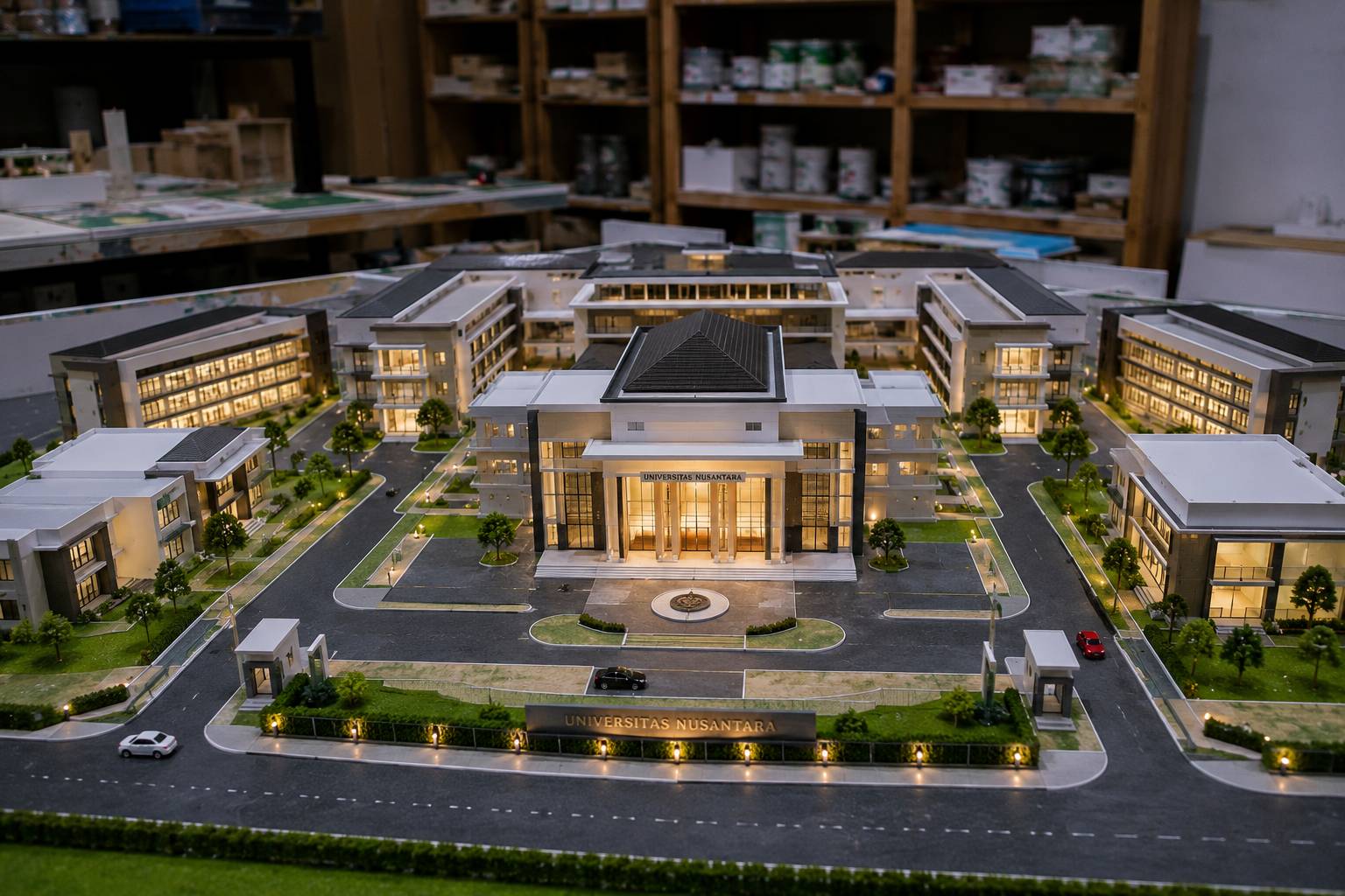 Jasa Maket universitas modern dengan detail bangunan dan kawasan kampus