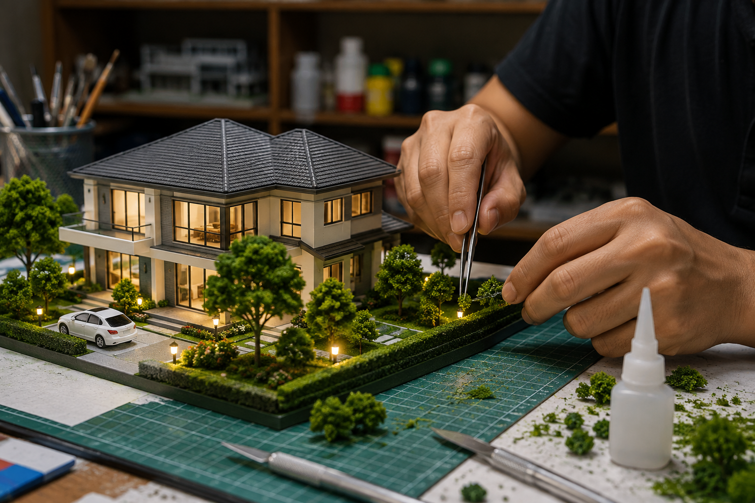 Proses pembuatan maket arsitektur dengan detail dan presisi